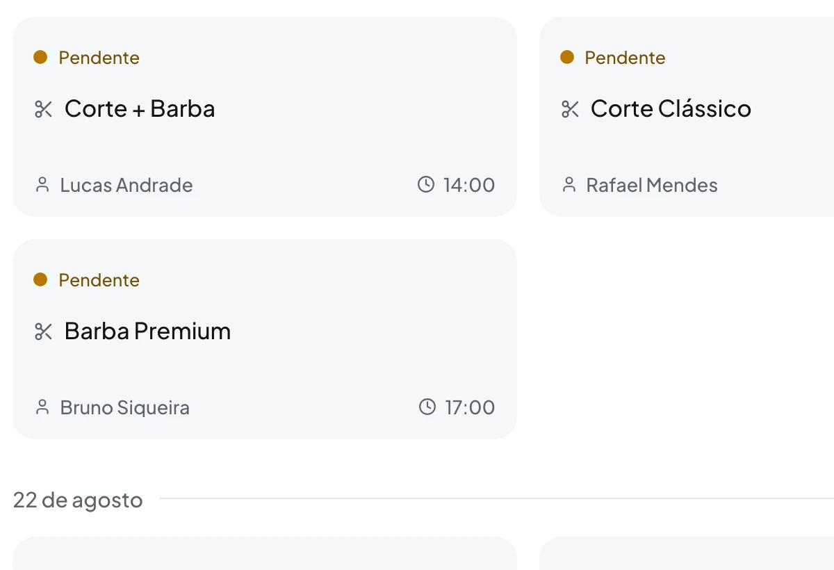 Agenda semanal de uma barbearia no Ordora, com atendimentos em horários diferentes